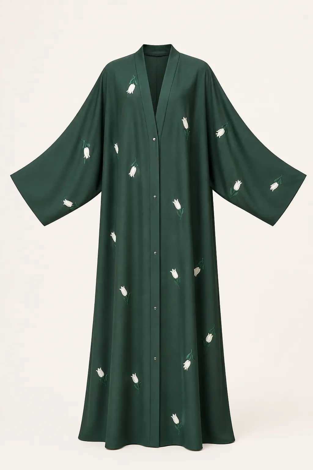 AbayaVeil forest green tulip embroidered abaya